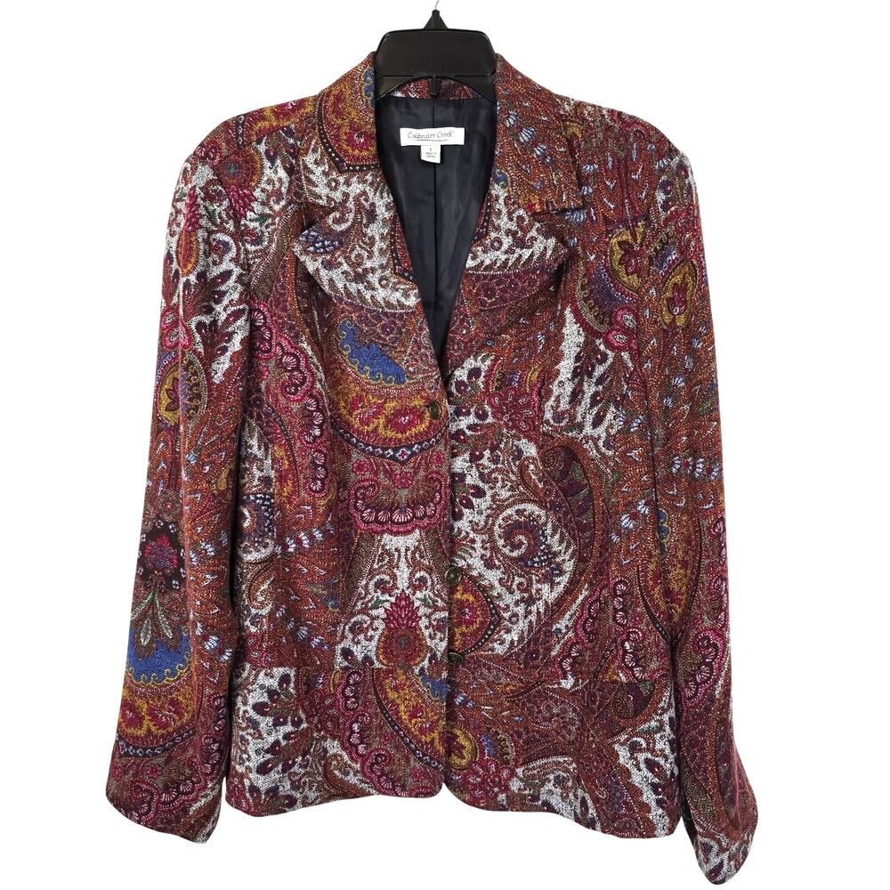 Coldwater Creek Jacket Women's L Multicolored Paisley Festive Winter Wardrobe
